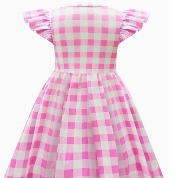 Barbie The Movie Pink Plaid Dress with Hair Bow Halloween Cosplay Princess New - Picture 3 of 8